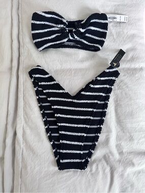 Victoria's Secret Black & White Striped Ribbed Swim Set BNWT